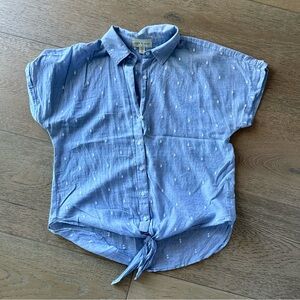 Cloth & Stone Blue & White Tie Front Shirt